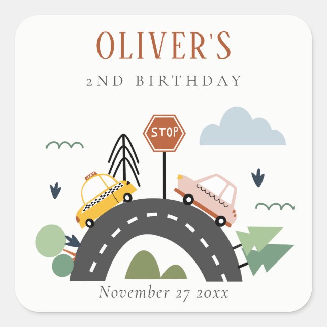 Niedliche Kids - Stadtautos für alle Altersgruppen Quadratischer Aufkleber (Vorderseite)