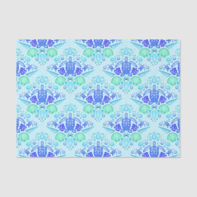Niedliche Kids Tropical Blue Ocean Sea Turtle Seidenpapier (Vorderseite)