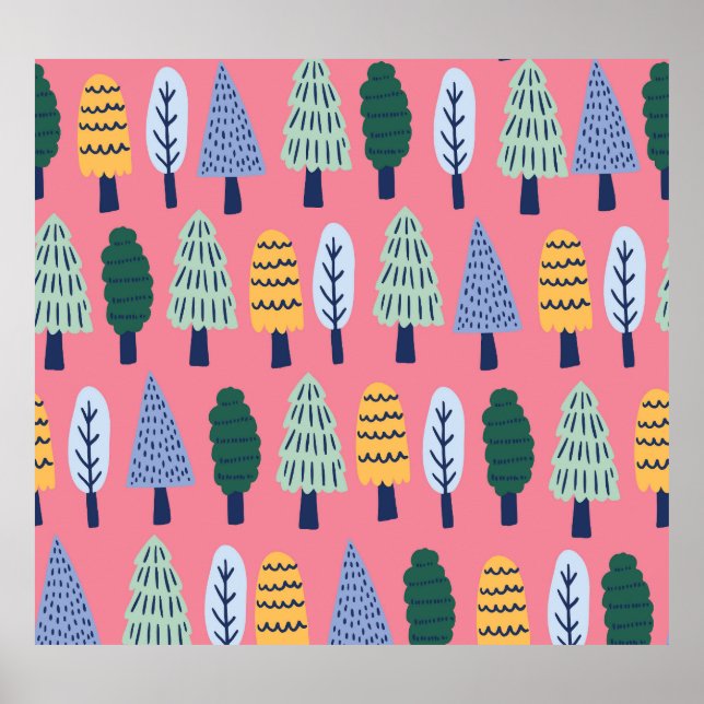 Niedliche Kiefernbäume: Kindermuster. Poster (Vorne)