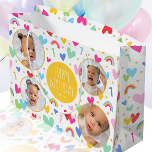 Niedliche Kinder 1. Geburtstag Rainbow Foto Gelb Große Geschenktüte