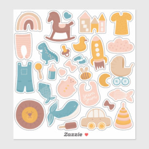 Niedliche Kinder, Babytiere und Spielzeug. Funny K Aufkleber