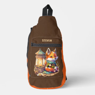 Niedliche Kinder Camping Fuchs Name hinzufügen Crossbody Bag
