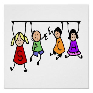 Niedliche Kinder Cartoon, der Redewörter hält Poster