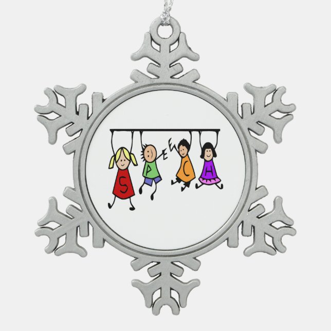 Niedliche Kinder Cartoon, der Redewörter hält Schneeflocken Zinn-Ornament (Vorderseite)