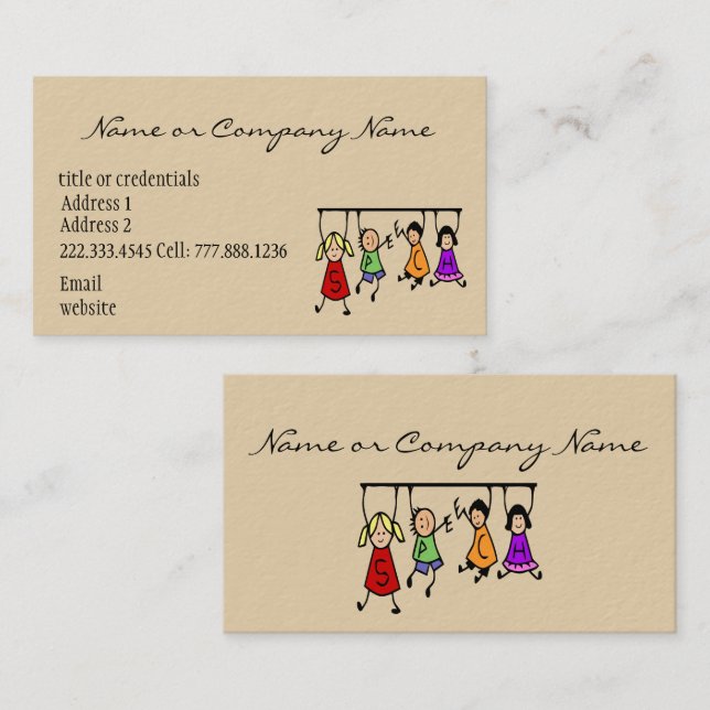 Niedliche Kinder Cartoon, der Redewörter hält Visitenkarte (Vorne/Hinten)