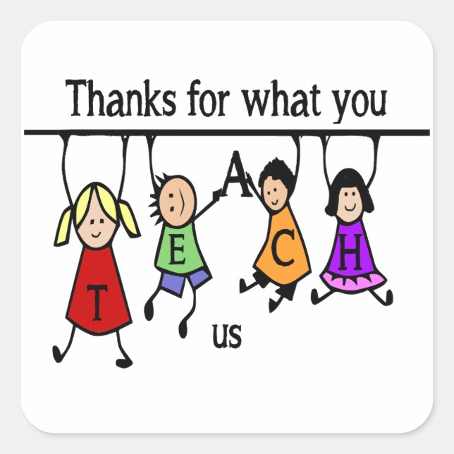 Niedliche Kinder Cartoon Rechtschreibunterricht fü Quadratischer Aufkleber (Vorderseite)