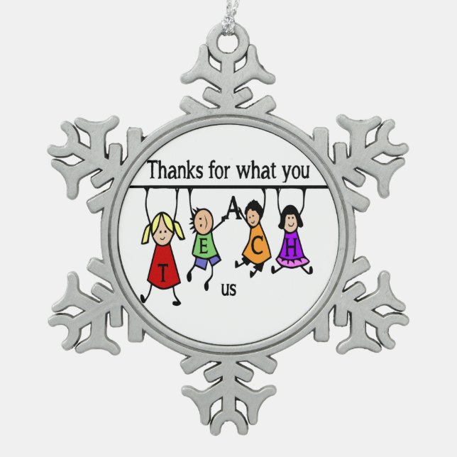 Niedliche Kinder Cartoon Rechtschreibunterricht fü Schneeflocken Zinn-Ornament (Vorderseite)