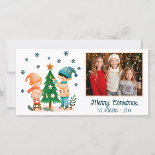 Niedliche Kinder Dekorieren Weihnachten Bäume Foto