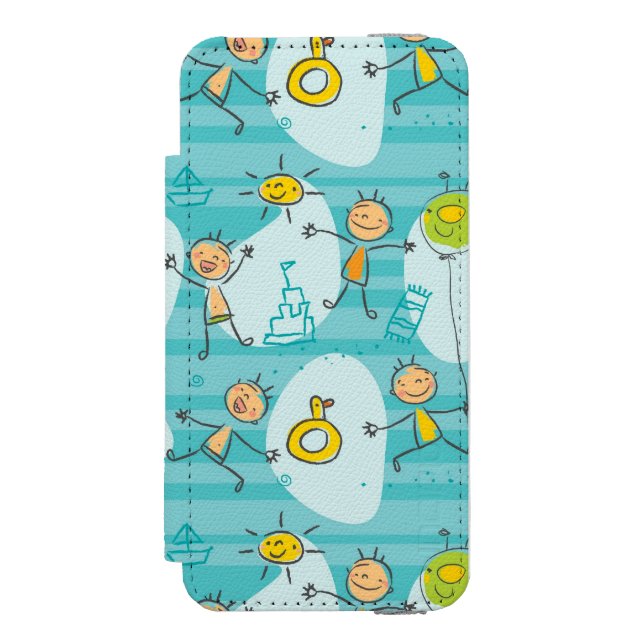 Niedliche Kinder, die auf dem Strandmuster spielen Incipio iPhone Geldbeutel-Hülle (Folio Vorderseite)