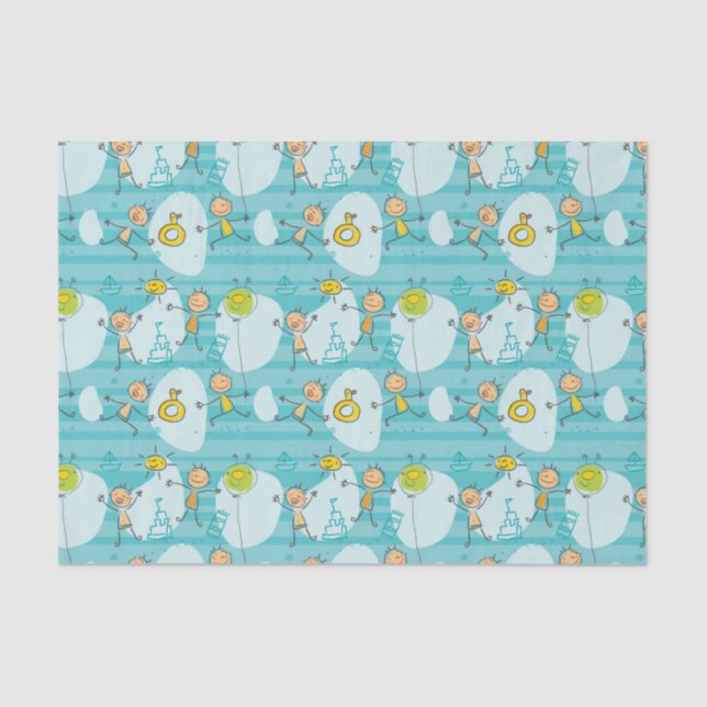 Niedliche Kinder, die auf dem Strandmuster spielen Seidenpapier (Vorderseite)