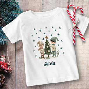 Niedliche Kinder, die den Weihnachtsbaum Gezeichne Baby T-shirt
