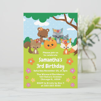 Niedliche Kinder fallen Waldtiere zum Geburtstag Einladung