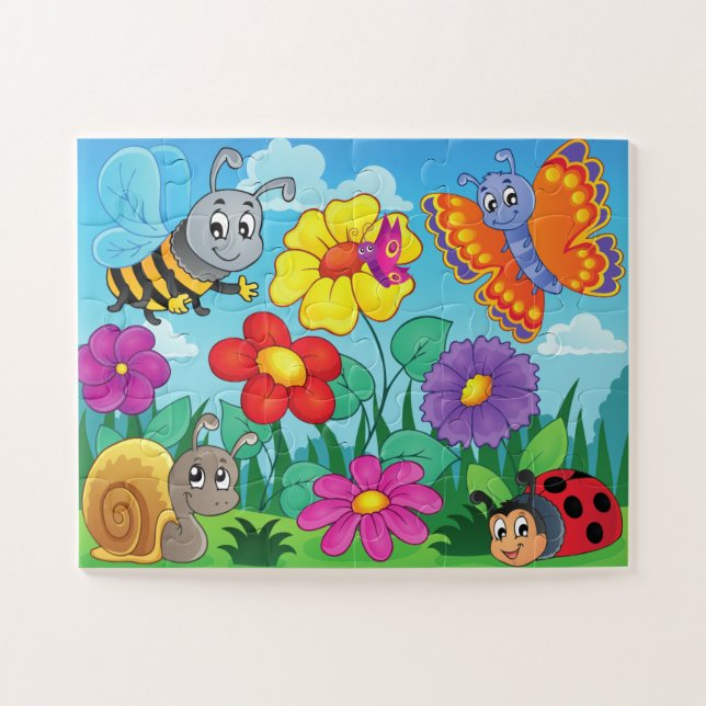 Niedliche Kinder Farbige Bugs und Blume Puzzle (Horizontal)