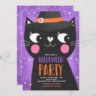 Niedliche Kinder Halloween-Party Hexen Katze Spook Einladung