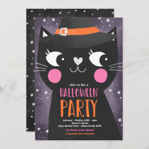 Niedliche Kinder Halloween-Party Hexen Katze Spook Einladung