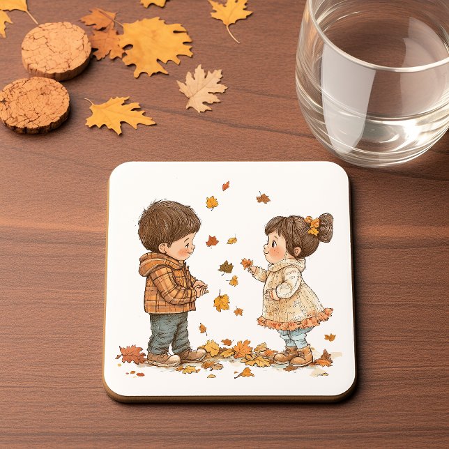Niedliche Kinder im Herbst Getränkeuntersetzer (Von Creator hochgeladen)