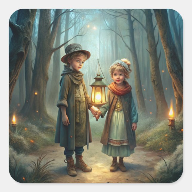 Niedliche Kinder im Winter Quadratischer Aufkleber (Vorderseite)