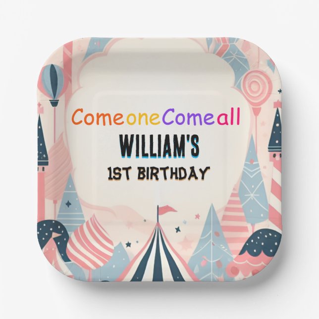 niedliche Kinder Karneval Circus Show 1. Geburtsta Pappteller (Vorderseite)