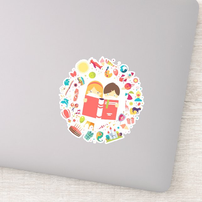 Niedliche Kinder lesen Cartoon Aufkleber (Detail)