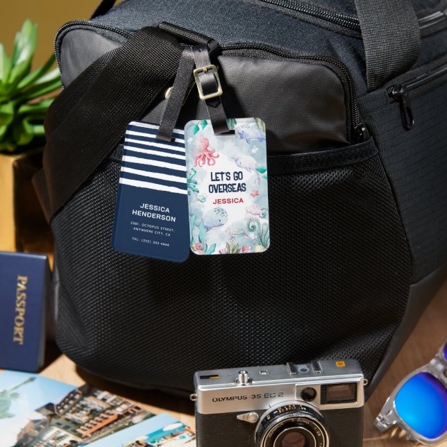 Niedliche Kinder "Let's go Overseas" Gepäckanhänger (Vorderseite & Rückseite)