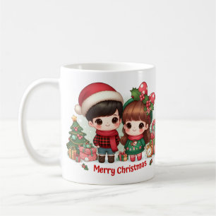 Niedliche Kinder mit Gruß frohen Weihnachten Kaffeetasse