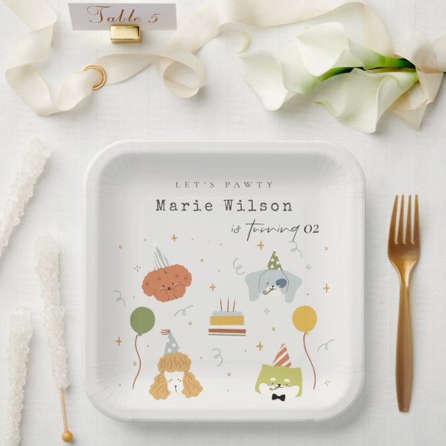 Niedliche Kinder Pawty Welpen Hunde jeden Alters G Pappteller (Hochzeit)