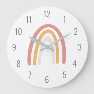 Niedliche Kinder rosa pastellfarbene Rainbow Wall  Große Wanduhr
