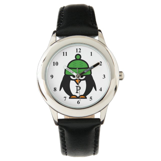 Niedliche Kinder sehen sich mit lustigem Pinguin-C Armbanduhr (Vorderseite)