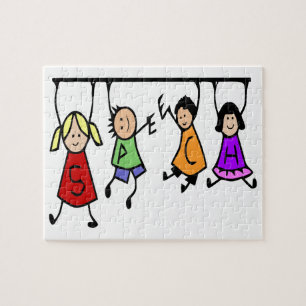 Niedliche Kinder sprechen Therapeut Wort Puzzle