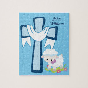 Niedliche Kinder Taufe Kreuz Little Lamm Boy Puzzle