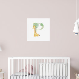 Niedliche Kinder Tiergiraffe Monogramm P-Kinderzim Poster
