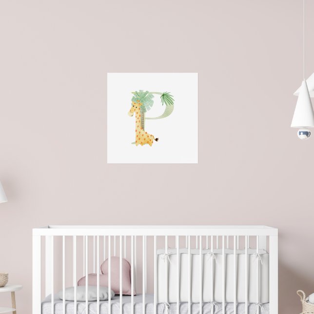 Niedliche Kinder Tiergiraffe Monogramm P-Kinderzim Poster (Kinderzimmer 2)