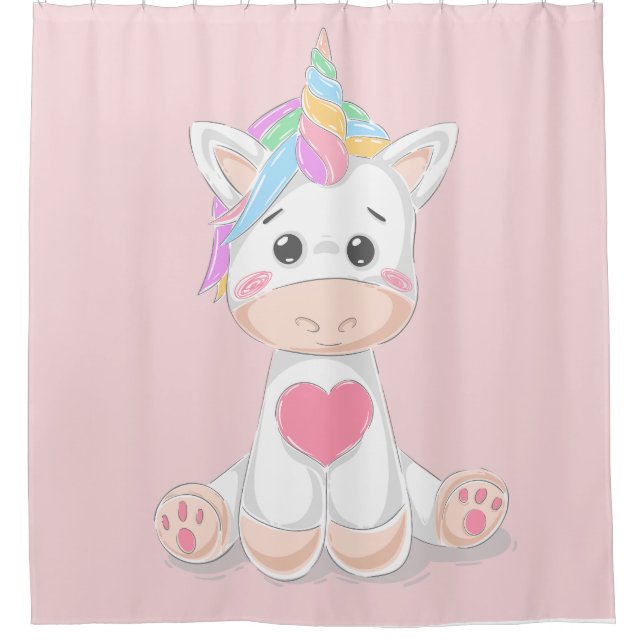 Niedliche Kinder Unicorn Rainbow Horn Blassrosa Duschvorhang (Vorderseite)