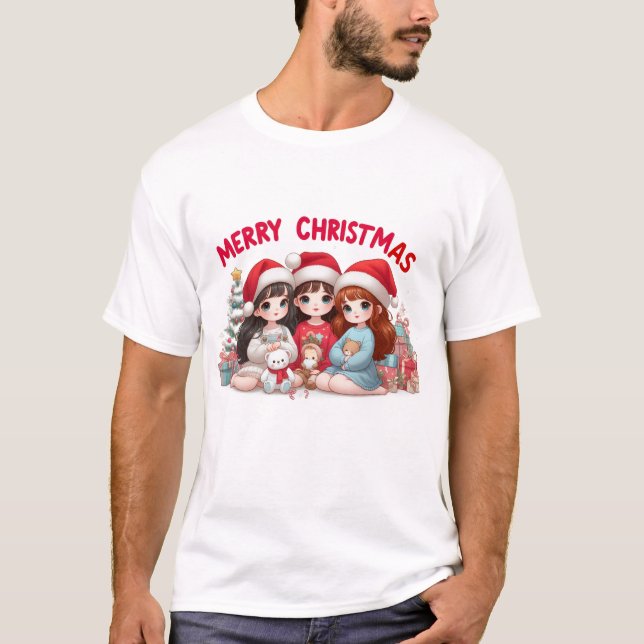 Niedliche Kinder wünschen Ihnen frohe Weihnachten  T-Shirt (Vorderseite)
