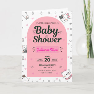 Niedliche Kinderdusche Einladung mit Kawaii Katzen