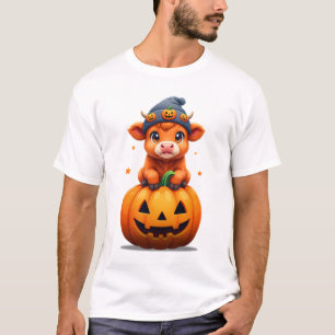 Niedliche Kinderkuh Halloween Pumpkin-Illustration T-Shirt