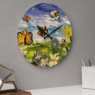 Niedliche Kinderkunst Große Wanduhr