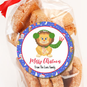 Niedliche Kinderlion mit Zoo Frohe Weihnachten Runder Aufkleber