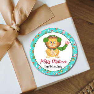 Niedliche Kinderlion mit Zoo Merry Cobalt Aquamari Runder Aufkleber