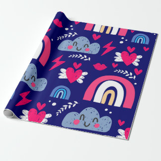 Niedliche Kindermuster, Regenbogen, Wolken, Geschenkpapier