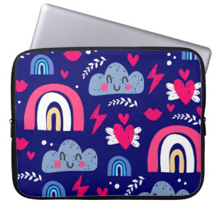 Niedliche Kindermuster, Regenbogen, Wolken, Laptopschutzhülle