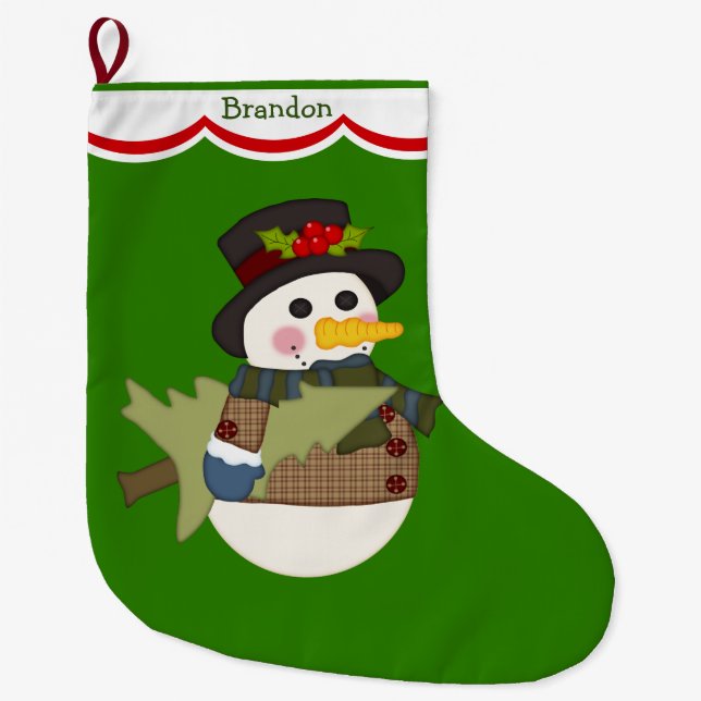 Niedliche Kinderpersonalisierter Snowman Großer Weihnachtsstrumpf (Vorderseite)