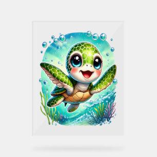 Niedliche Kinderschildkröte Schwimmen im Ozean Acrylschild