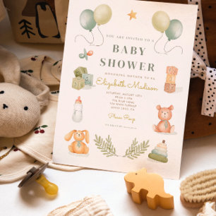 Niedliche Kinderspielzeug-Babydusche Einladung