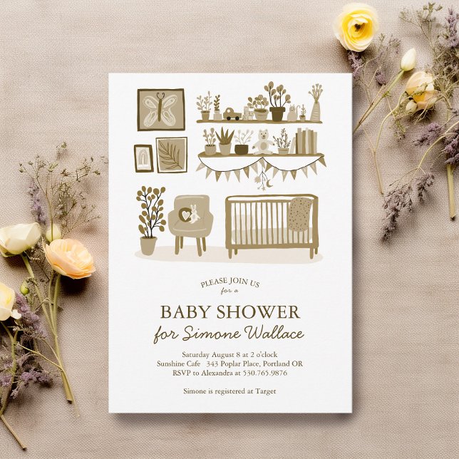 Niedliche Kinderzimmer Illustration CUSTOM BABY SH Einladung (Cute Nursery Illustration CUSTOM BABY SHOWER Invitation
)