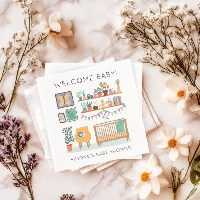 Niedliche Kinderzimmer Illustration CUSTOM BABY SH Serviette (Cute Nursery Illustration CUSTOM BABY SHOWER Napkins
)