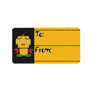 Niedliche KindRetro Robot-Yellow_To-From Umbauten Adressaufkleber