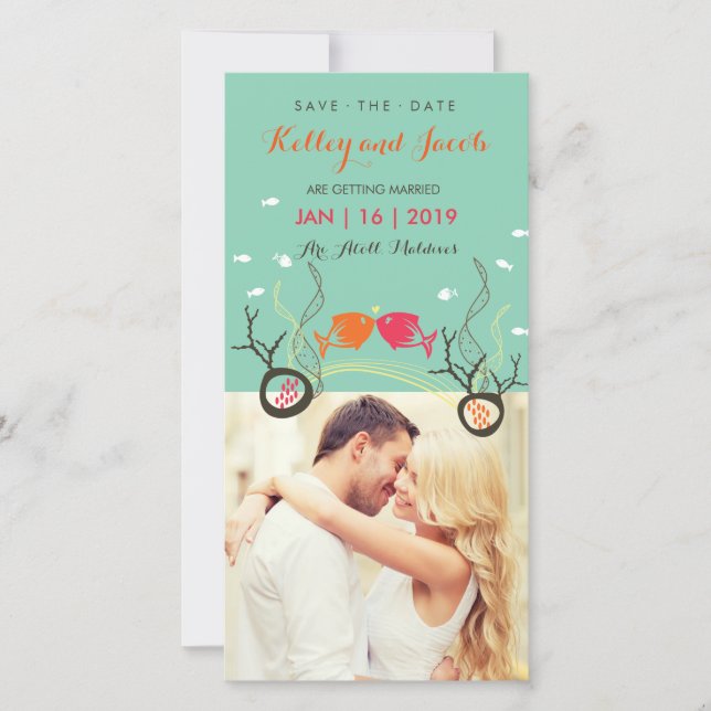 Niedliche Kissenfische und Korallen Unterwasser-Fo Save The Date (Vorderseite)