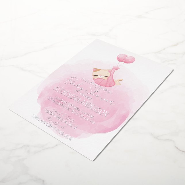 Niedliche kitschig rosa Wasserfarbe für Girl Dusch Folieneinladung (Gedreht)