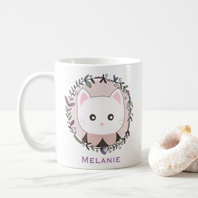 Niedliche Kitte Gerahmt von Blume Personalisiert Kaffeetasse (Mit Donut)